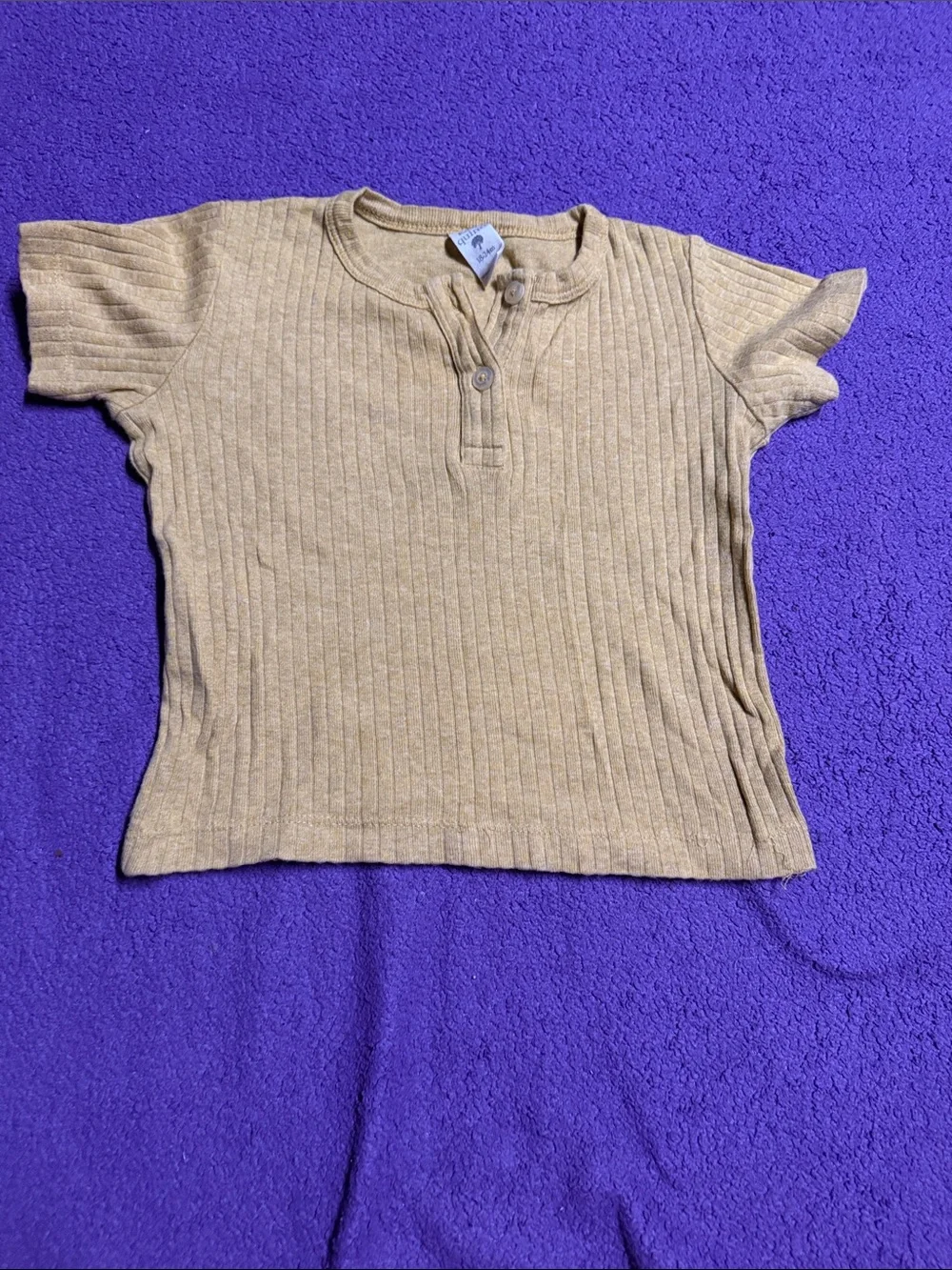 kate quinn Ribbed Short-Sleeve Henley Tee in Tan